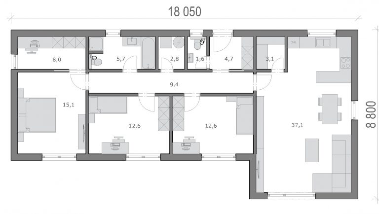 XYLO - Pôdorys 4 izbového rodinného domu